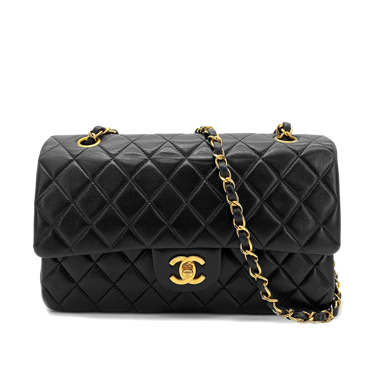 Luxury Promise Japan CHANEL VINTAGE CLASSIC FLAP MEDIUM CHAIN SHOULDER BAG BLACK LAMB SKIN 90264802