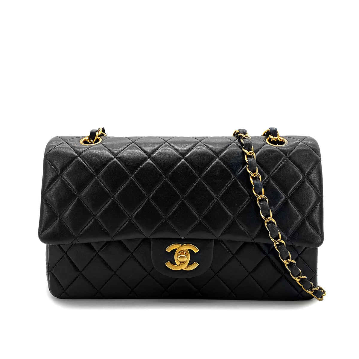 Luxury Promise Japan CHANEL VINTAGE CLASSIC FLAP MEDIUM CHAIN SHOULDER BAG BLACK LAMB SKIN 90268185