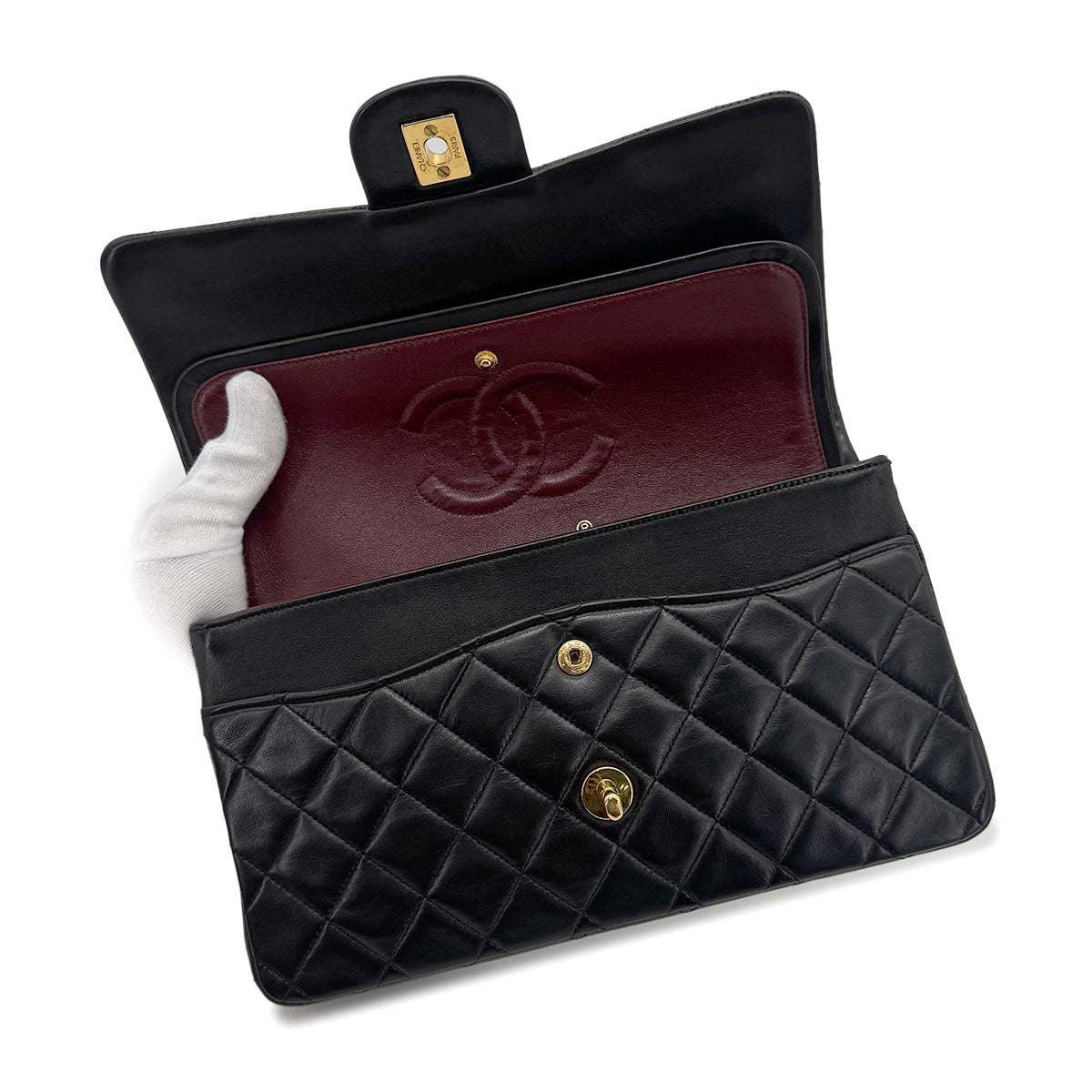 Luxury Promise Japan CHANEL VINTAGE CLASSIC FLAP MEDIUM CHAIN SHOULDER BAG BLACK LAMB SKIN 90268863