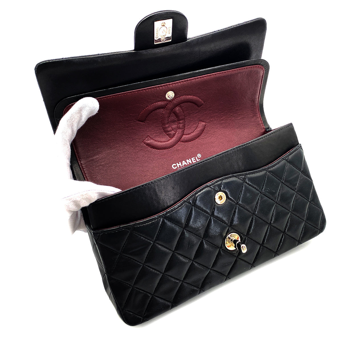 Luxury Promise Japan CHANEL VINTAGE CLASSIC FLAP MEDIUM CHAIN SHOULDER BAG BLACK LAMB SKIN 90268898