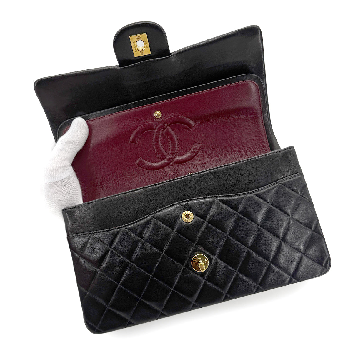 Luxury Promise Japan CHANEL VINTAGE CLASSIC FLAP MEDIUM CHAIN SHOULDER BAG BLACK LAMB SKIN 90269073