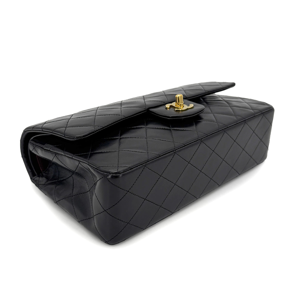 Luxury Promise Japan CHANEL VINTAGE CLASSIC FLAP MEDIUM CHAIN SHOULDER BAG BLACK LAMB SKIN 90269073
