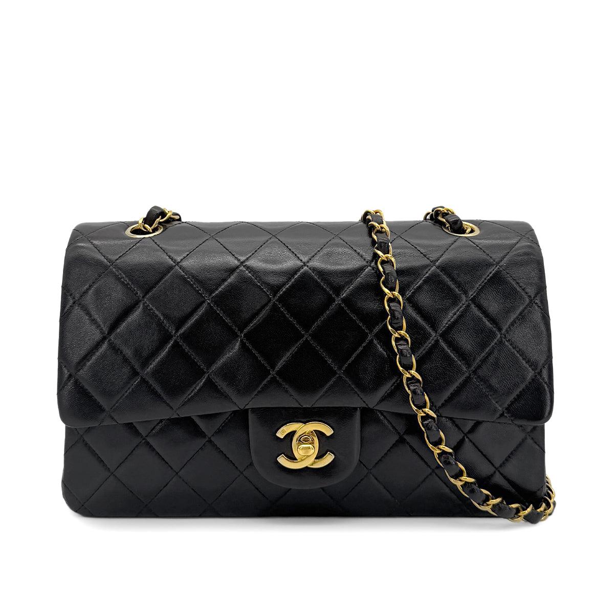 Luxury Promise Japan CHANEL VINTAGE CLASSIC FLAP MEDIUM CHAIN SHOULDER BAG BLACK LAMB SKIN 90269073