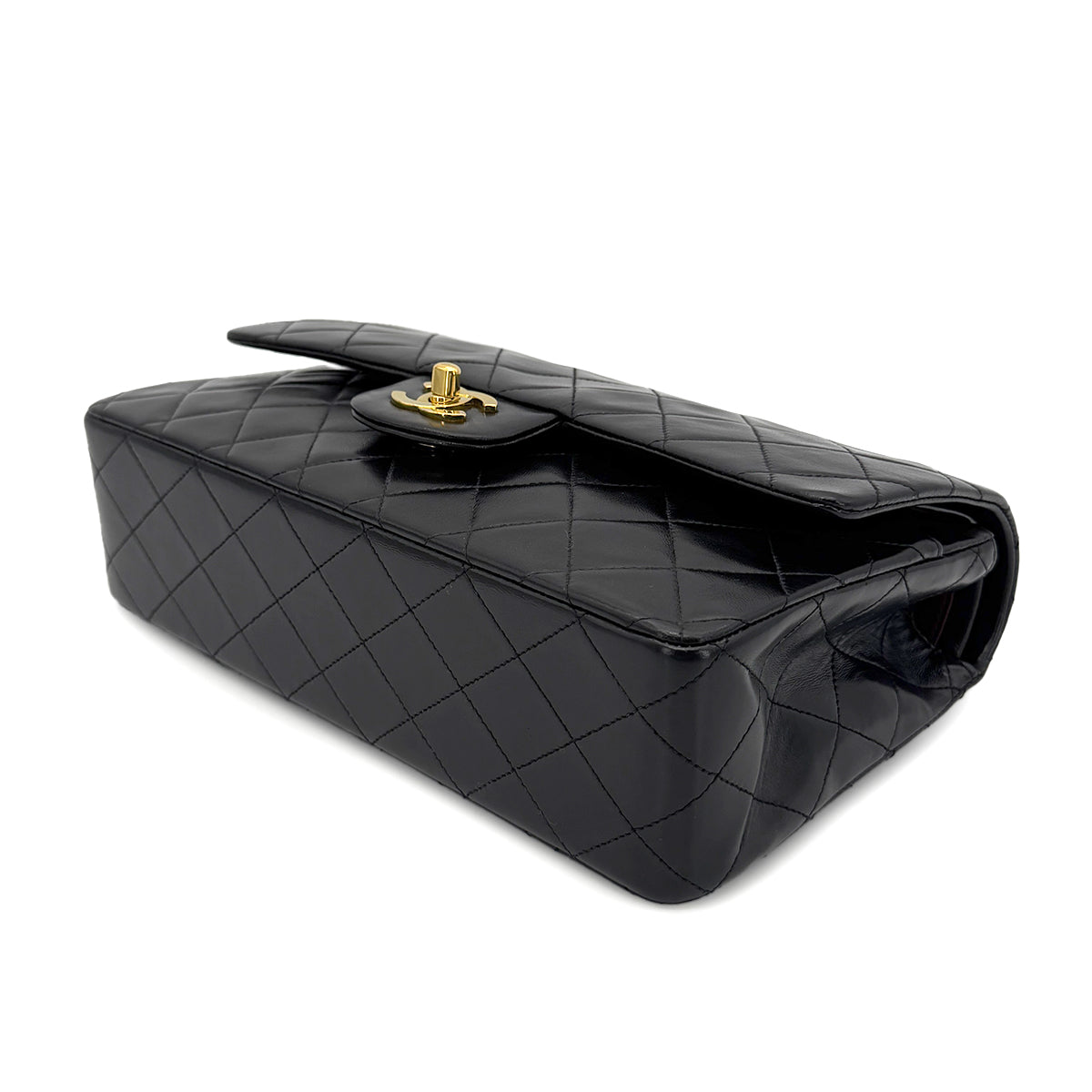 Luxury Promise Japan CHANEL VINTAGE CLASSIC FLAP MEDIUM CHAIN SHOULDER BAG BLACK LAMB SKIN 90269073