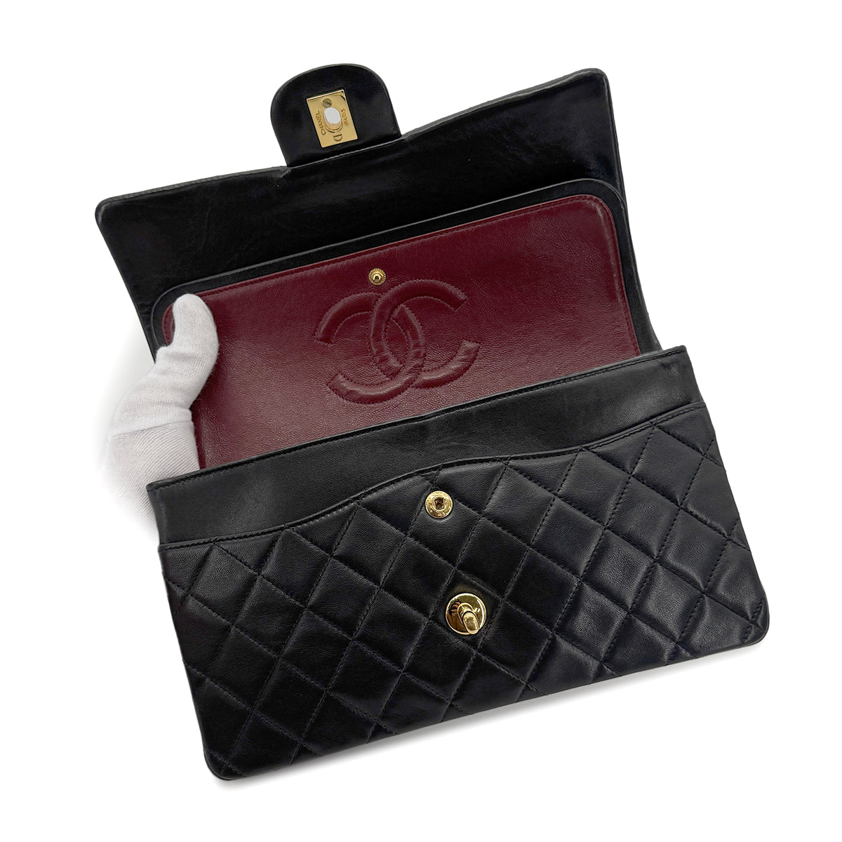 Luxury Promise Japan CHANEL VINTAGE CLASSIC FLAP MEDIUM CHAIN SHOULDER BAG BLACK LAMB SKIN 90269096