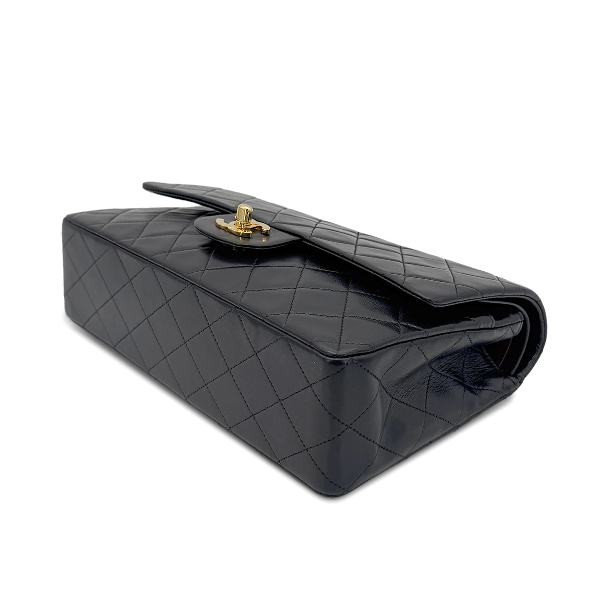 Luxury Promise Japan CHANEL VINTAGE CLASSIC FLAP MEDIUM CHAIN SHOULDER BAG BLACK LAMB SKIN 90269096
