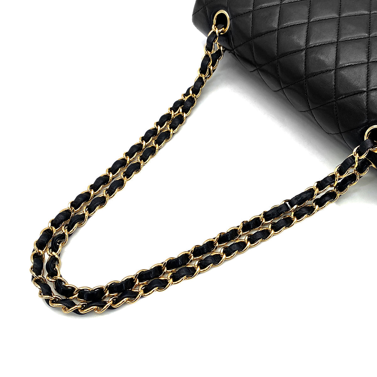 Luxury Promise Japan CHANEL VINTAGE CLASSIC FLAP MEDIUM CHAIN SHOULDER BAG BLACK LAMB SKIN 90270796