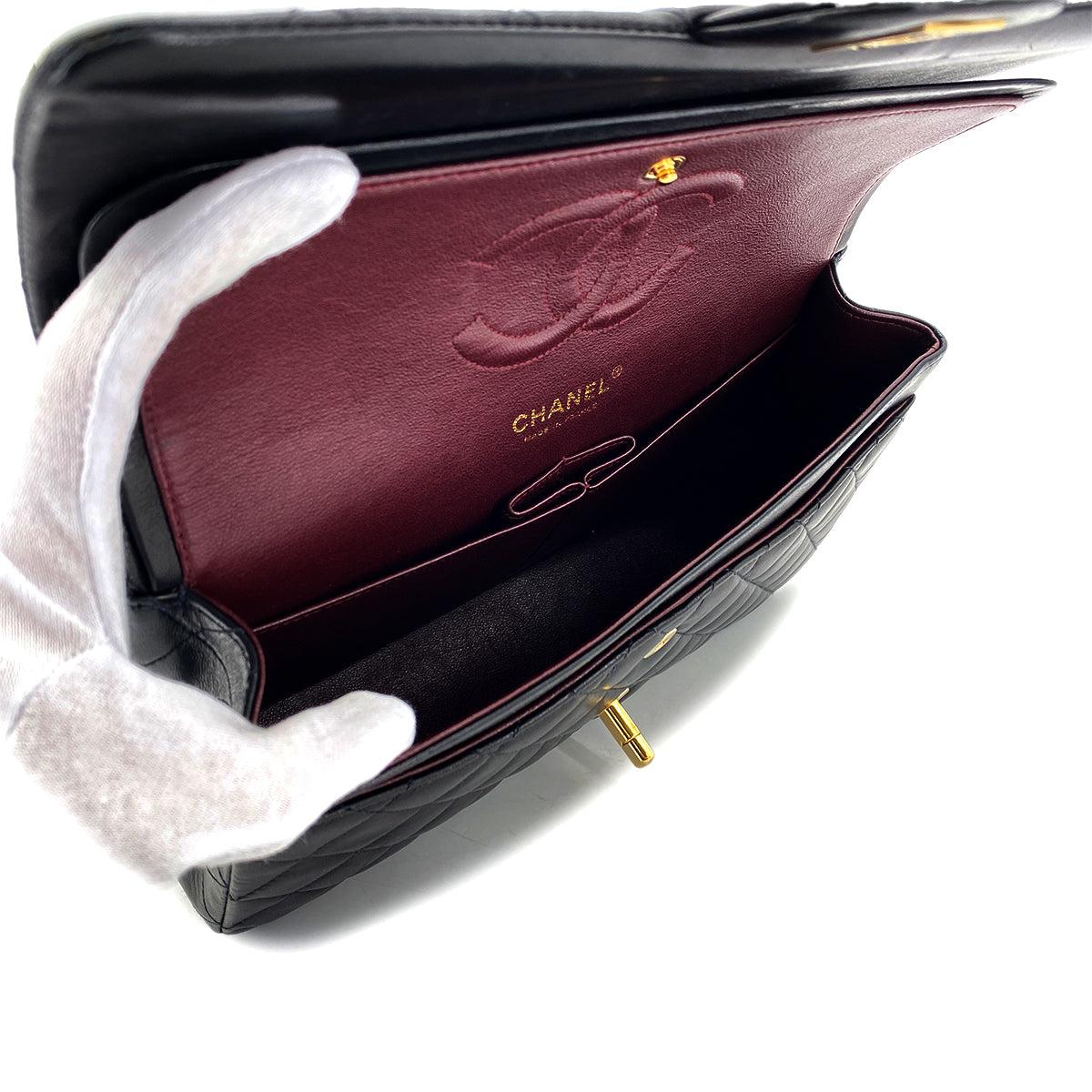 Luxury Promise Japan CHANEL VINTAGE CLASSIC FLAP MEDIUM CHAIN SHOULDER BAG BLACK LAMB SKIN 90270796