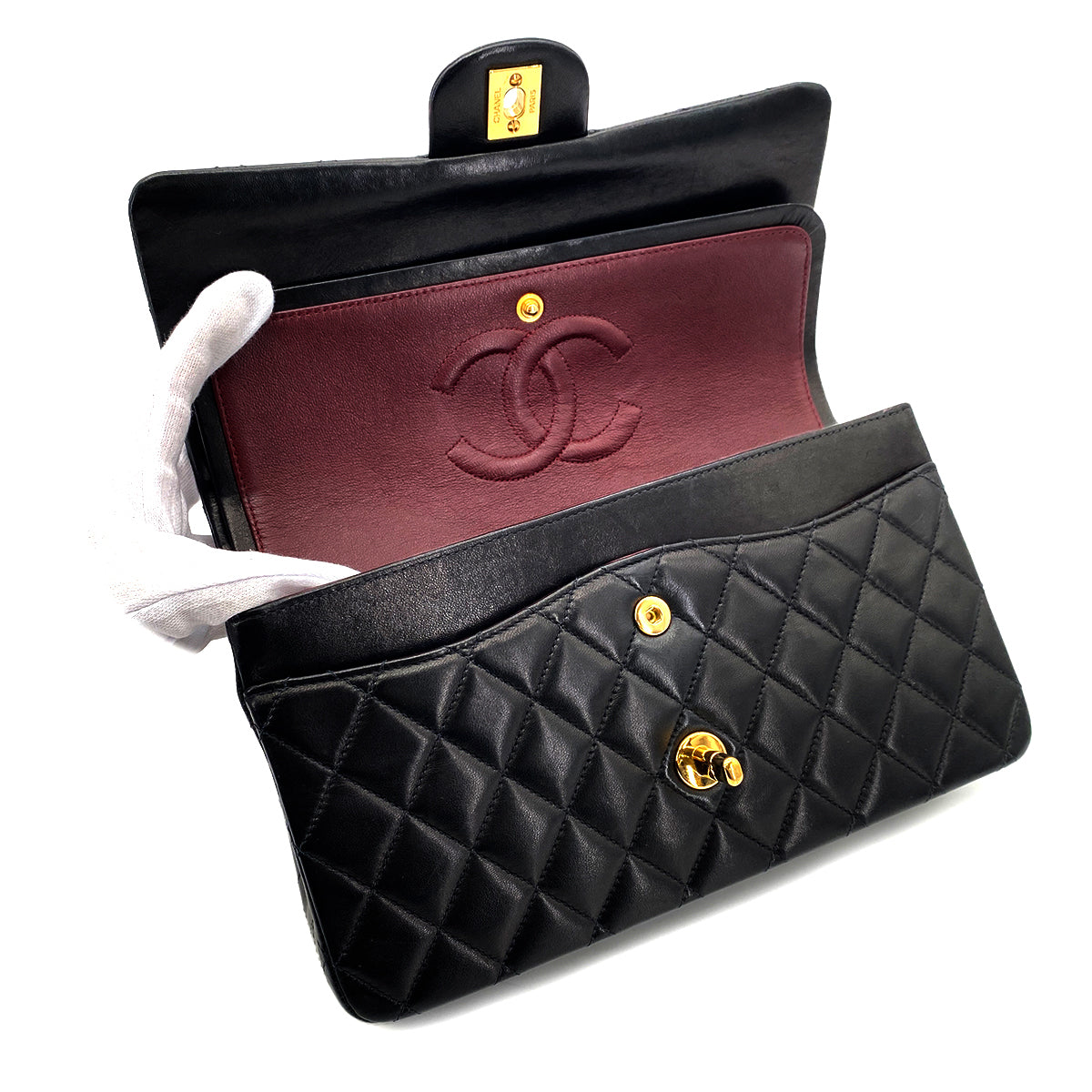Luxury Promise Japan CHANEL VINTAGE CLASSIC FLAP MEDIUM CHAIN SHOULDER BAG BLACK LAMB SKIN 90270796