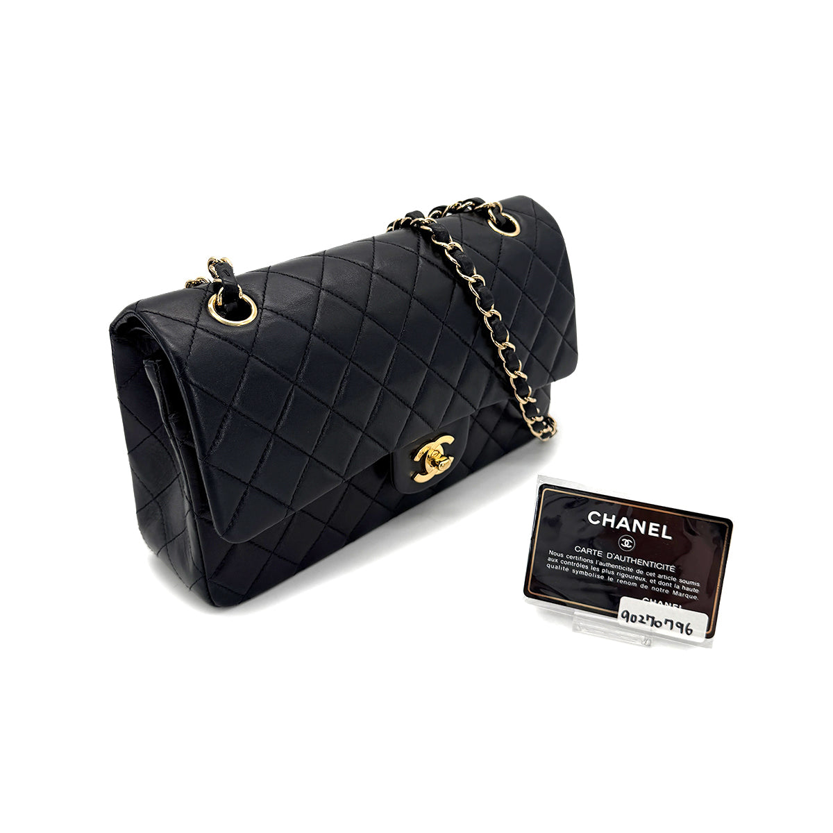 Luxury Promise Japan CHANEL VINTAGE CLASSIC FLAP MEDIUM CHAIN SHOULDER BAG BLACK LAMB SKIN 90270796