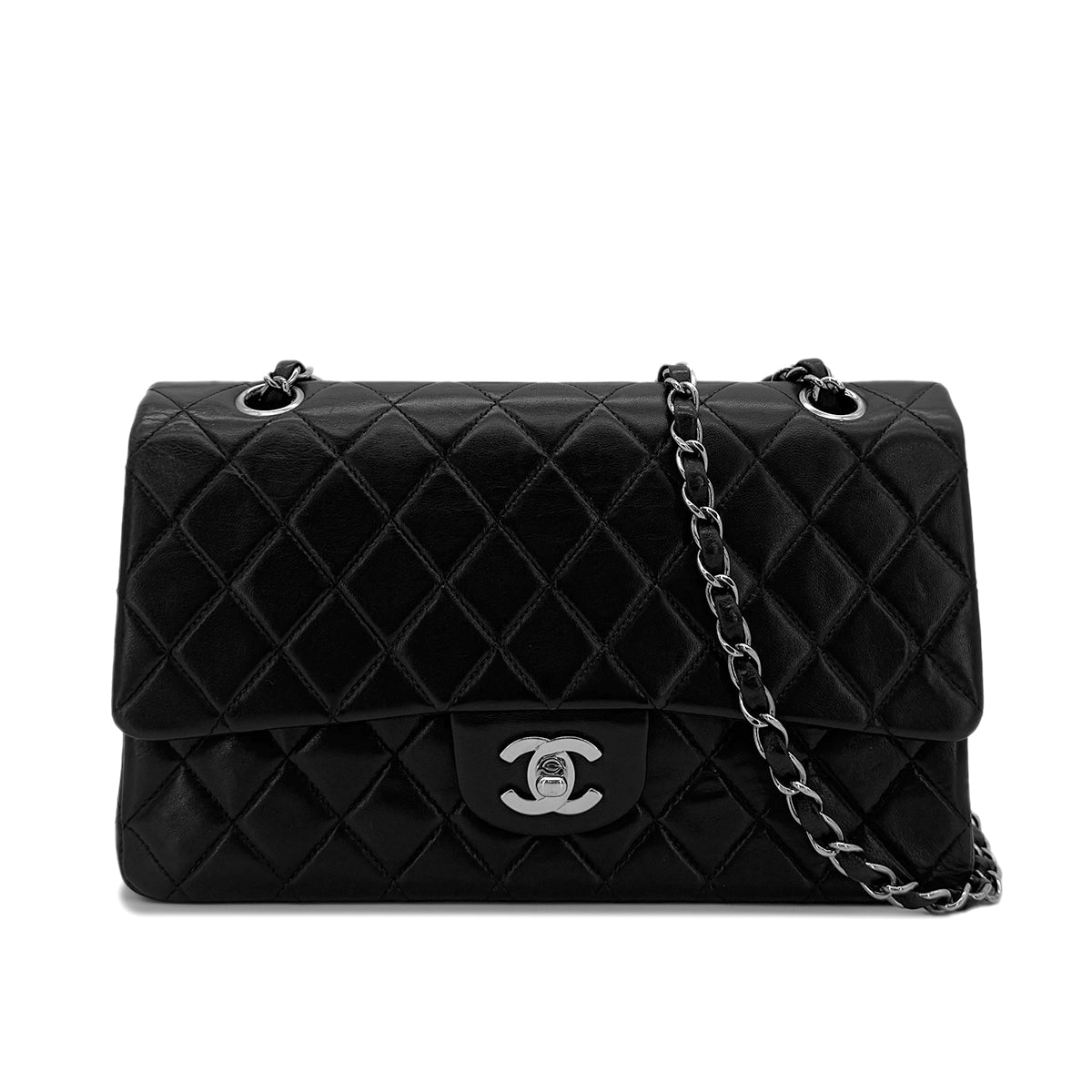 Luxury Promise Japan CHANEL VINTAGE CLASSIC FLAP MEDIUM CHAIN SHOULDER BAG BLACK LAMB SKIN 90287222