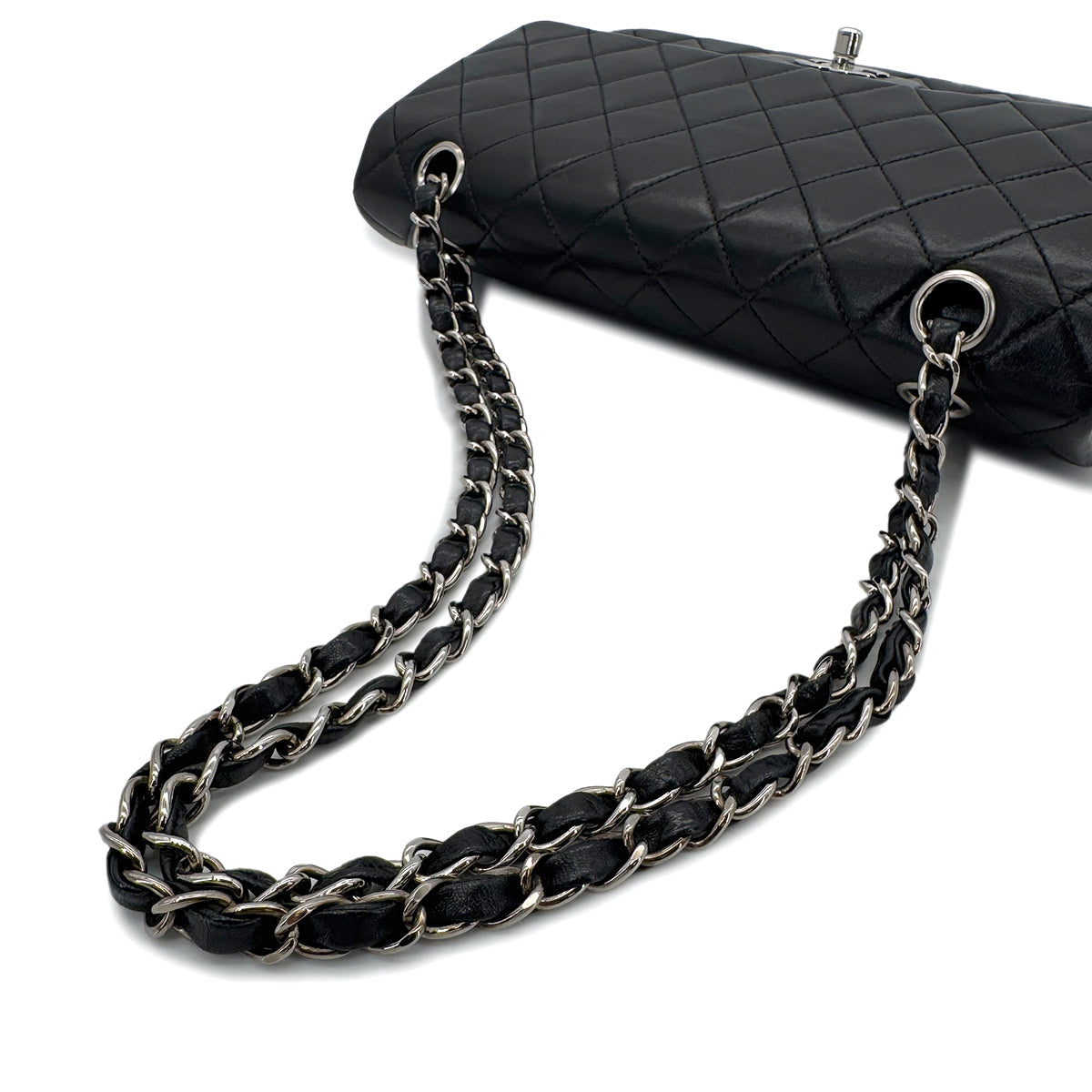 Luxury Promise Japan CHANEL VINTAGE CLASSIC FLAP MEDIUM CHAIN SHOULDER BAG BLACK LAMB SKIN 90287222