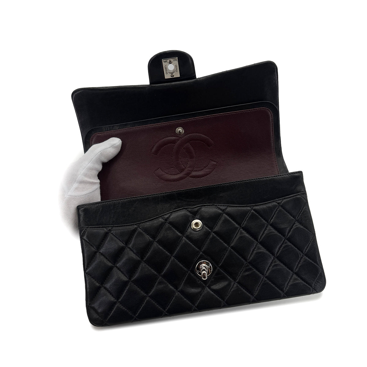 Luxury Promise Japan CHANEL VINTAGE CLASSIC FLAP MEDIUM CHAIN SHOULDER BAG BLACK LAMB SKIN 90287222