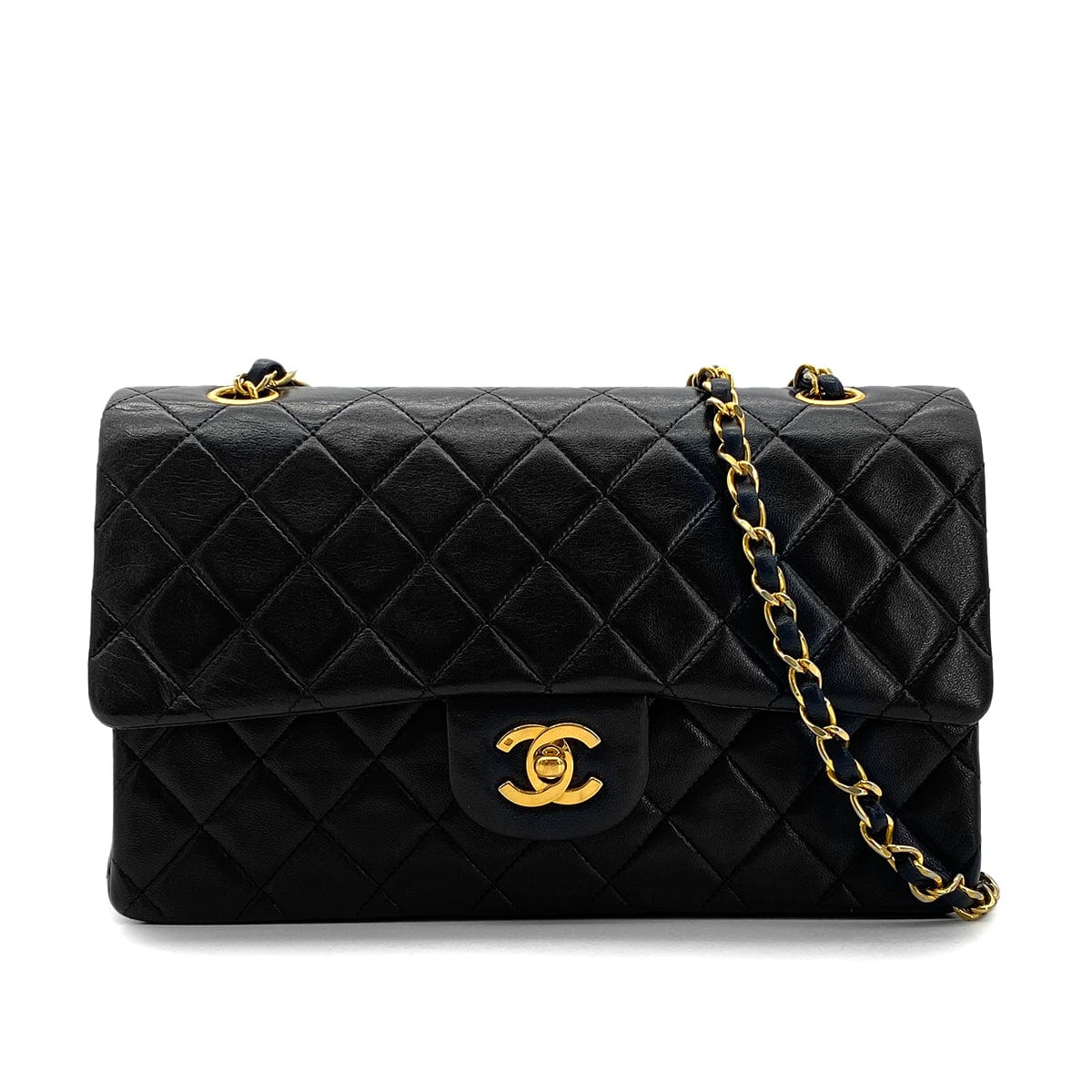 Luxury Promise Japan CHANEL VINTAGE CLASSIC FLAP MEDIUM CHAIN SHOULDER BAG BLACK LAMB SKIN 90294191