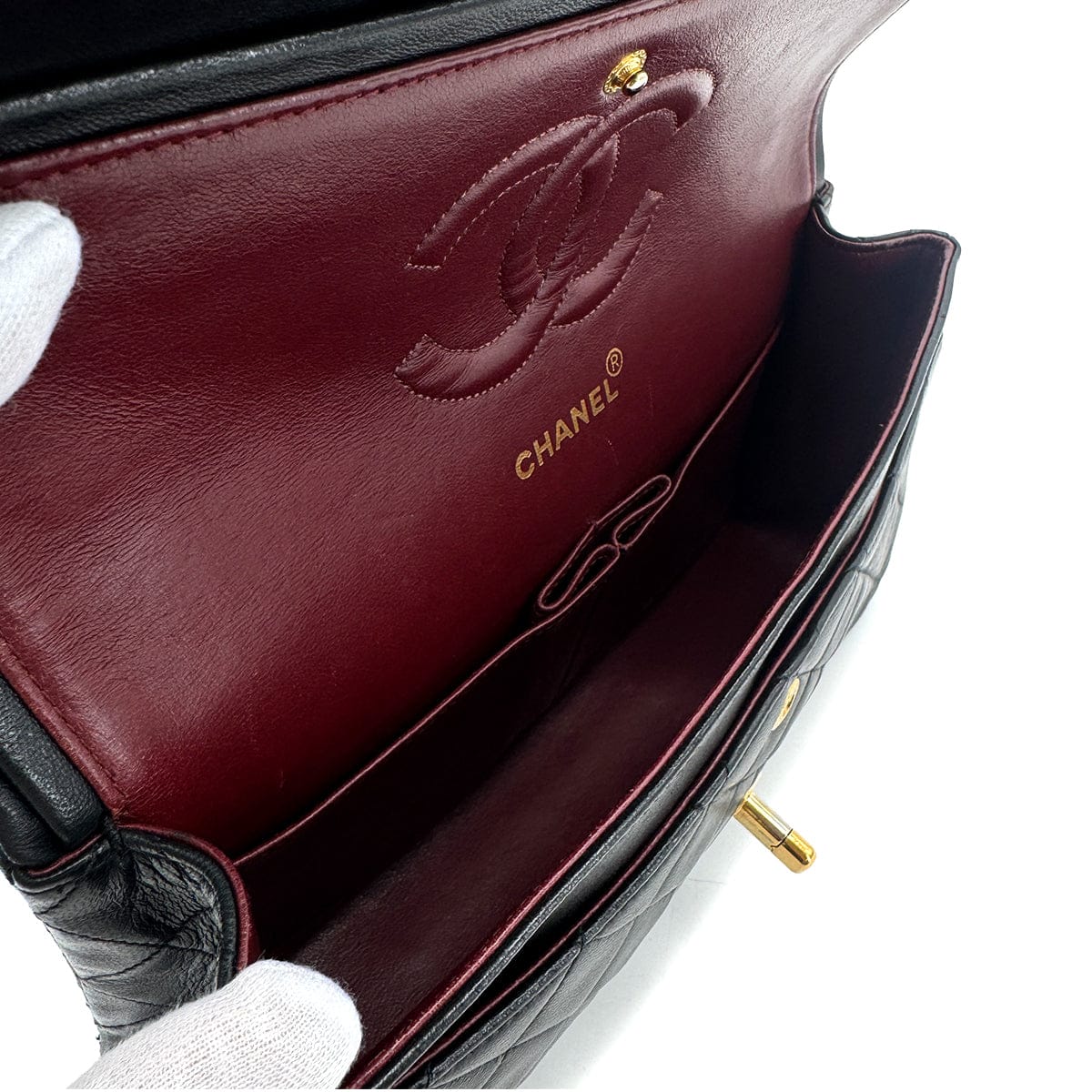 Luxury Promise Japan CHANEL VINTAGE CLASSIC FLAP MEDIUM CHAIN SHOULDER BAG BLACK LAMB SKIN 90298166