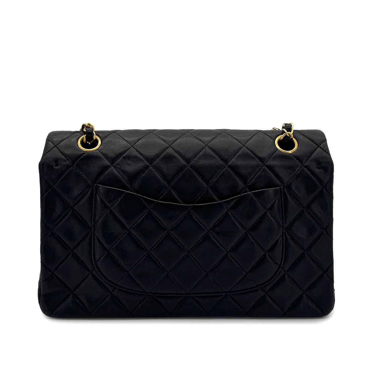 Luxury Promise Japan CHANEL VINTAGE CLASSIC FLAP MEDIUM CHAIN SHOULDER BAG BLACK LAMB SKIN 90298166