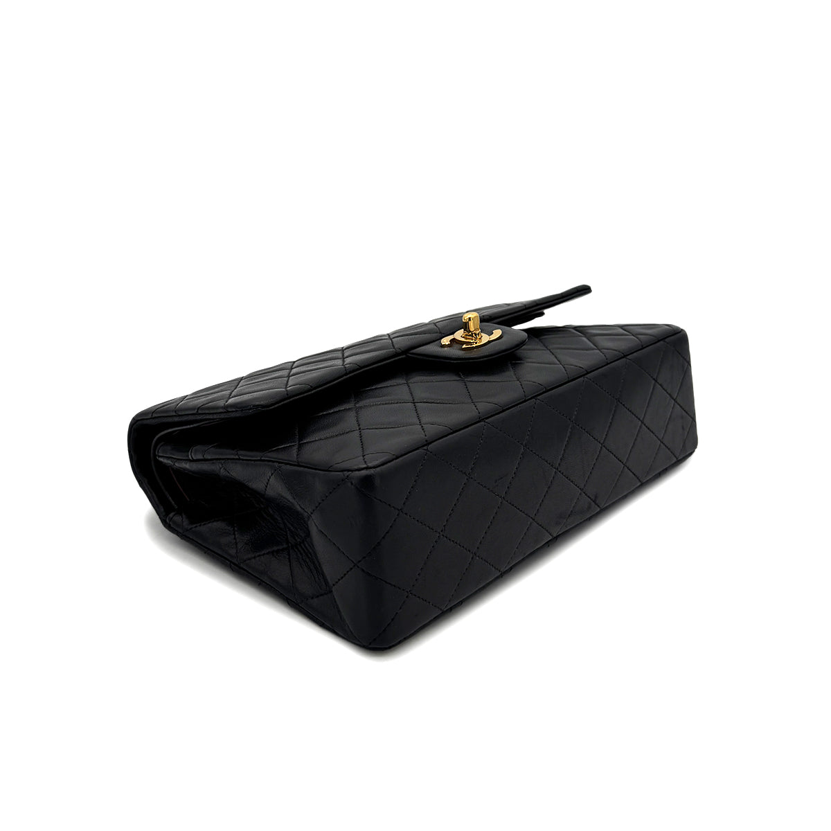 Luxury Promise Japan CHANEL VINTAGE CLASSIC FLAP MEDIUM CHAIN SHOULDER BAG BLACK LAMB SKIN 90298166