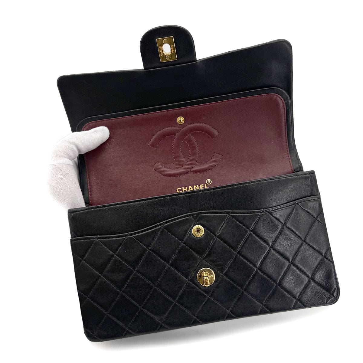 Luxury Promise Japan CHANEL VINTAGE CLASSIC FLAP MEDIUM CHAIN SHOULDER BAG BLACK LAMB SKIN 90305464