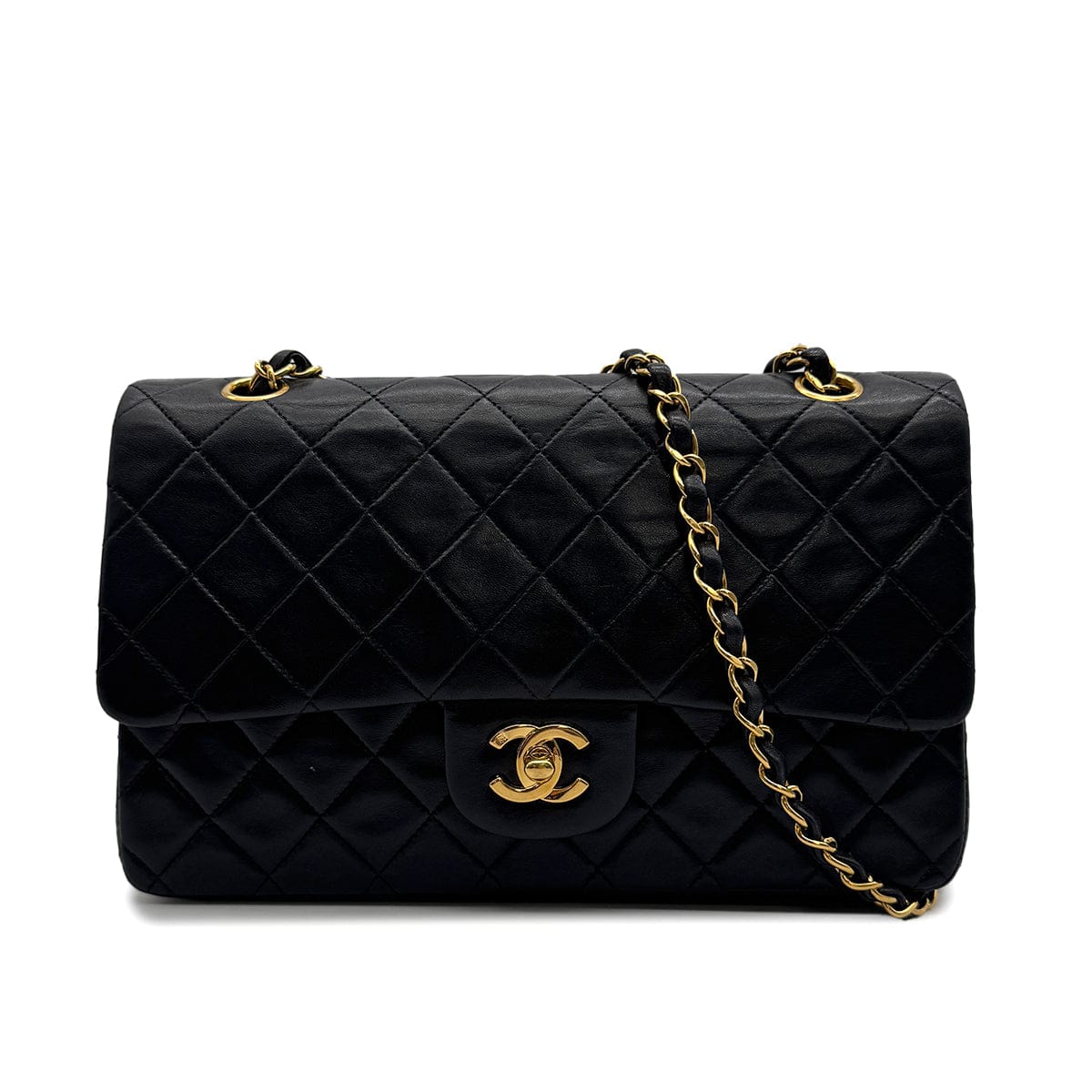 Luxury Promise Japan CHANEL VINTAGE CLASSIC FLAP MEDIUM CHAIN SHOULDER BAG BLACK LAMB SKIN 90309666