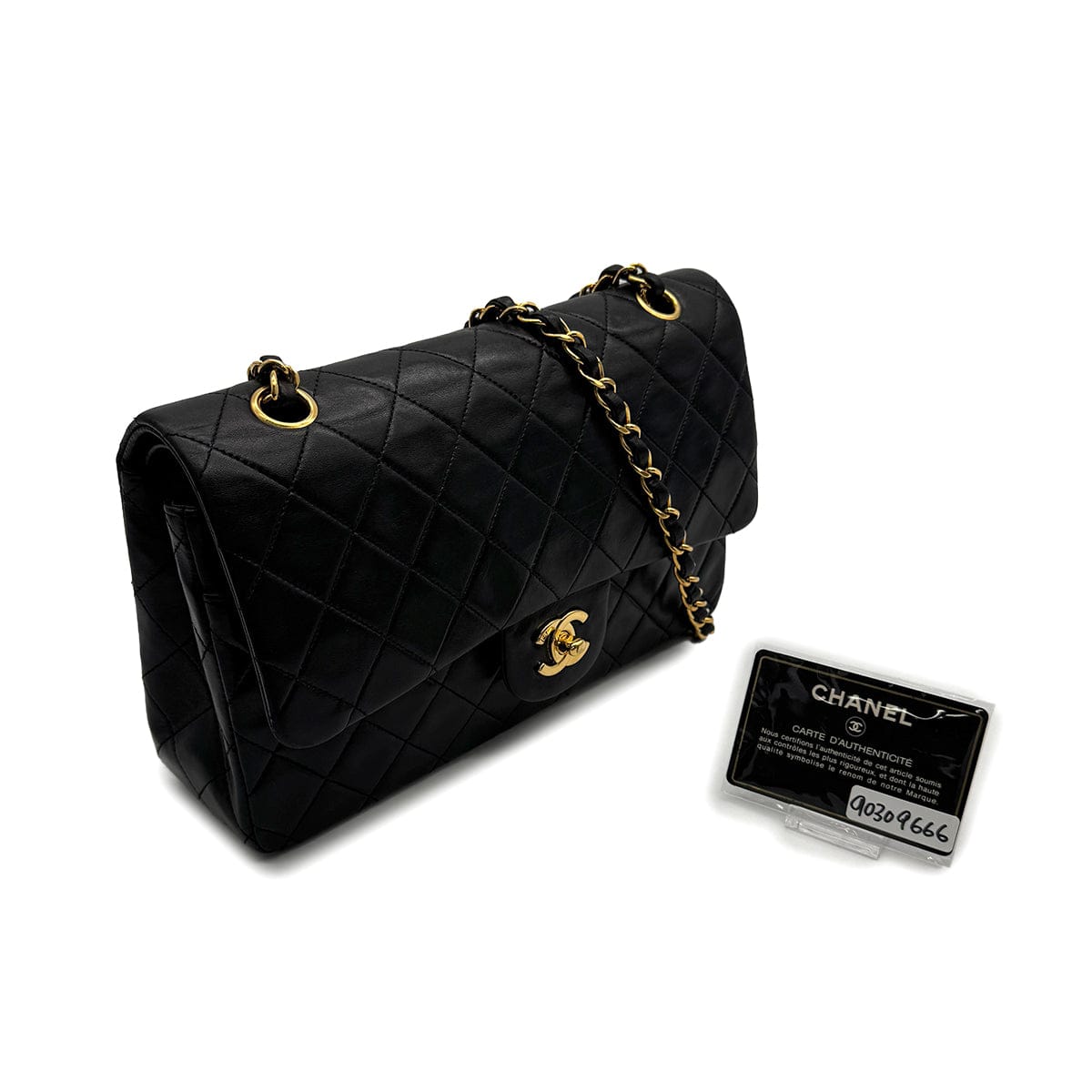 Luxury Promise Japan CHANEL VINTAGE CLASSIC FLAP MEDIUM CHAIN SHOULDER BAG BLACK LAMB SKIN 90309666