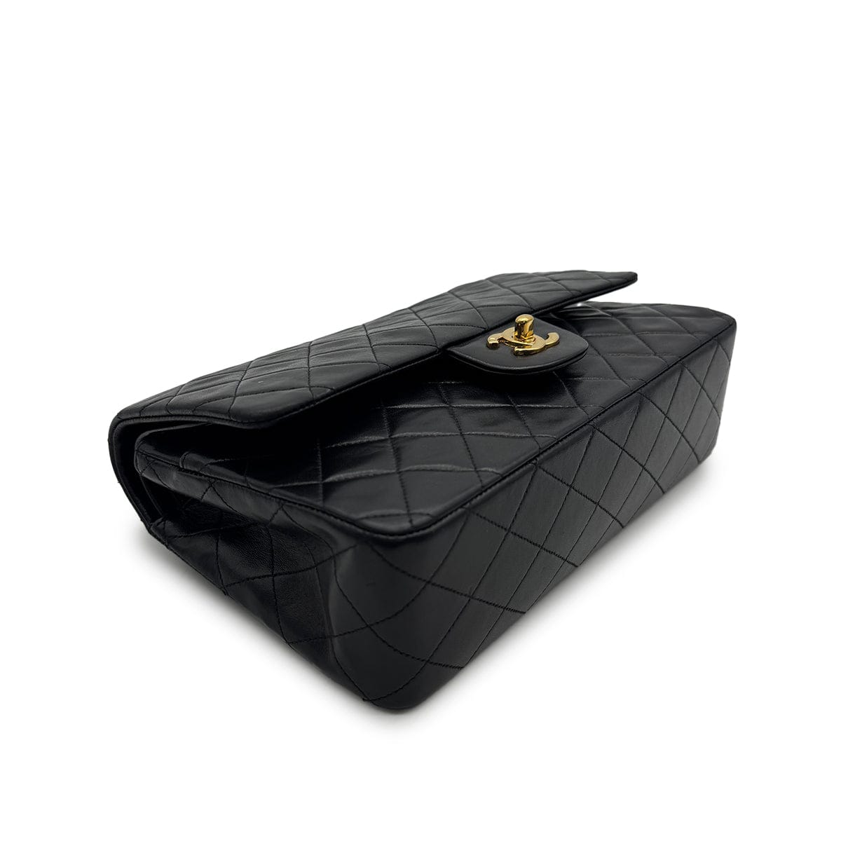 Luxury Promise Japan CHANEL VINTAGE CLASSIC FLAP MEDIUM CHAIN SHOULDER BAG BLACK LAMB SKIN 90309666