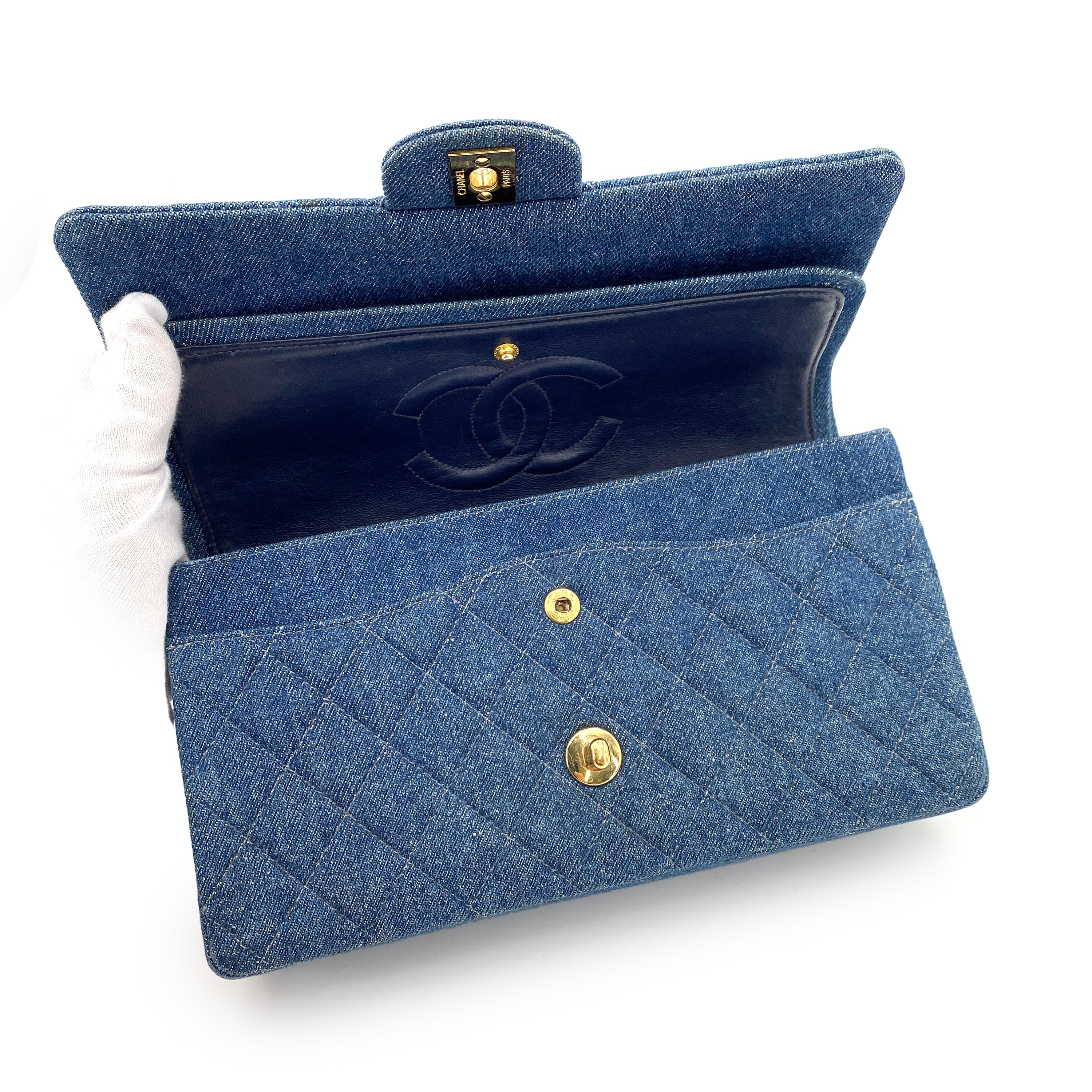 Luxury Promise Japan CHANEL VINTAGE CLASSIC FLAP MEDIUM CHAIN SHOULDER BAG BLUE DENIM 90245055