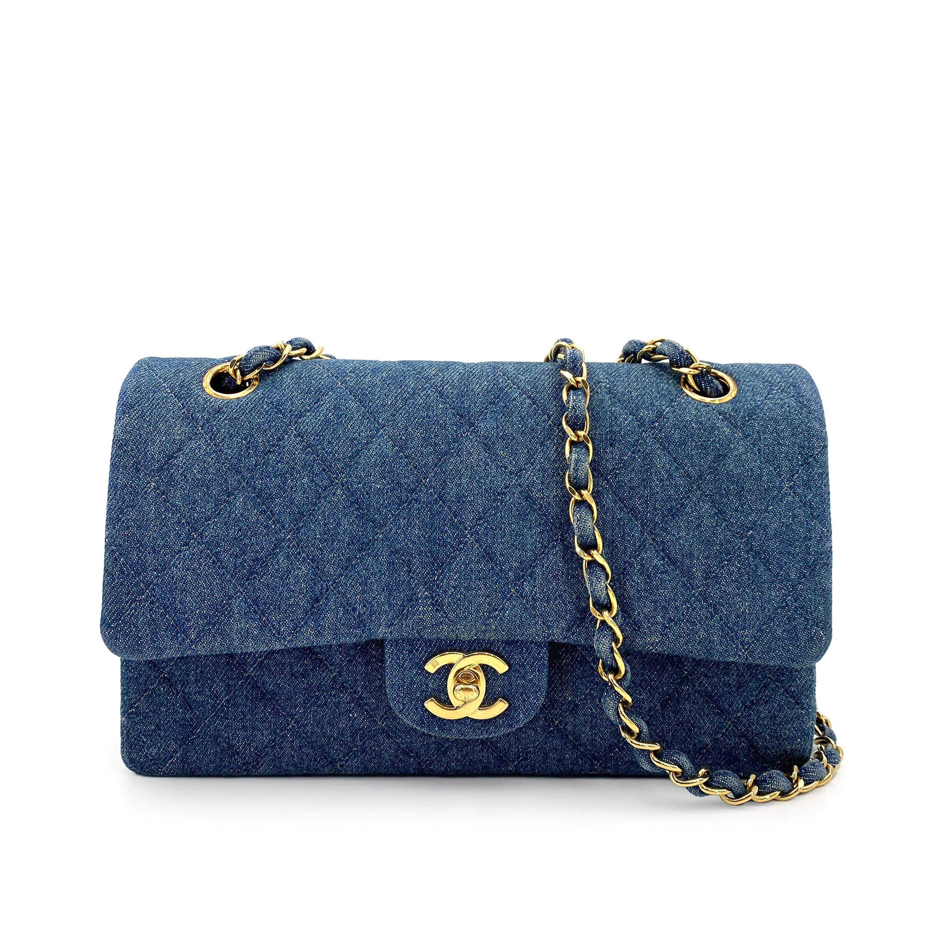Luxury Promise Japan CHANEL VINTAGE CLASSIC FLAP MEDIUM CHAIN SHOULDER BAG BLUE DENIM 90245055