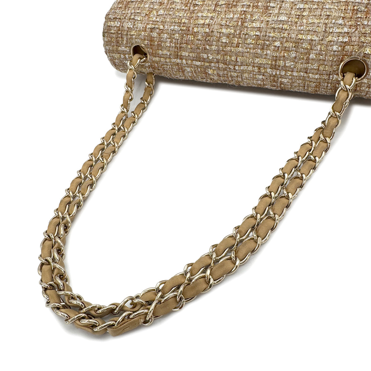 Luxury Promise Japan CHANEL VINTAGE CLASSIC FLAP MEDIUM CHAIN SHOULDER BAG GOLD TWEED 90302900