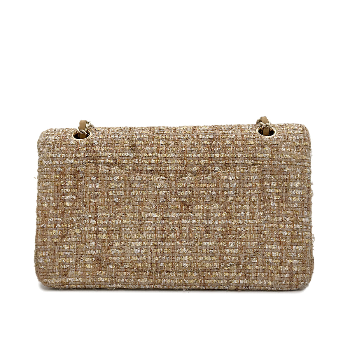 Luxury Promise Japan CHANEL VINTAGE CLASSIC FLAP MEDIUM CHAIN SHOULDER BAG GOLD TWEED 90302900
