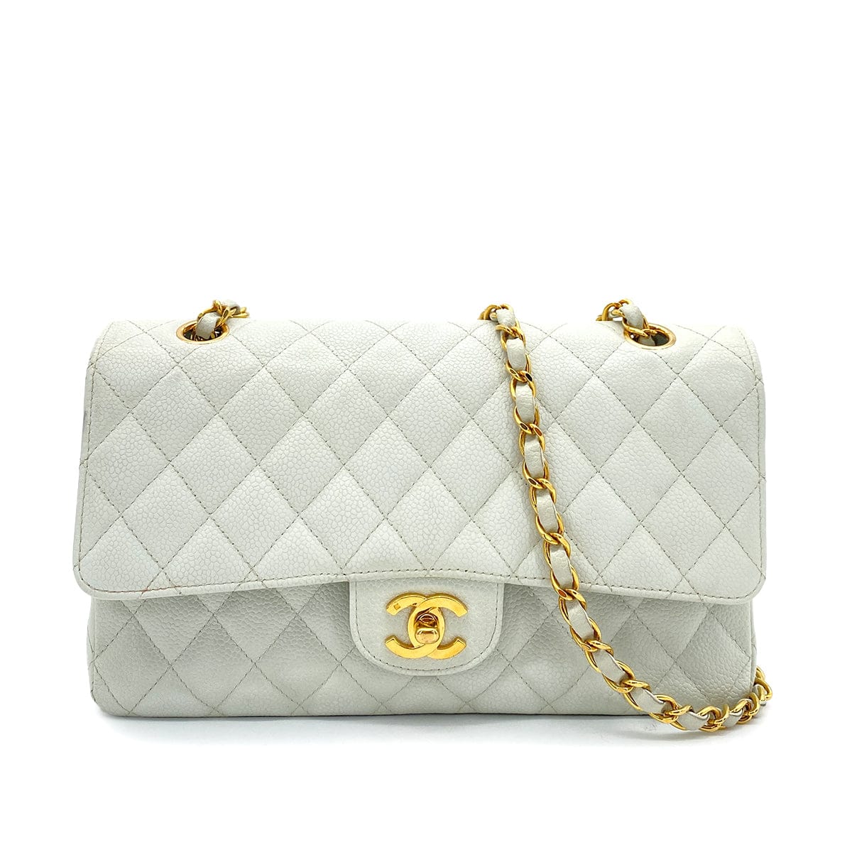 Luxury Promise Japan CHANEL VINTAGE CLASSIC FLAP MEDIUM CHAIN SHOULDER BAG LIGHT BLUE CAVIAR SKIN 90261587