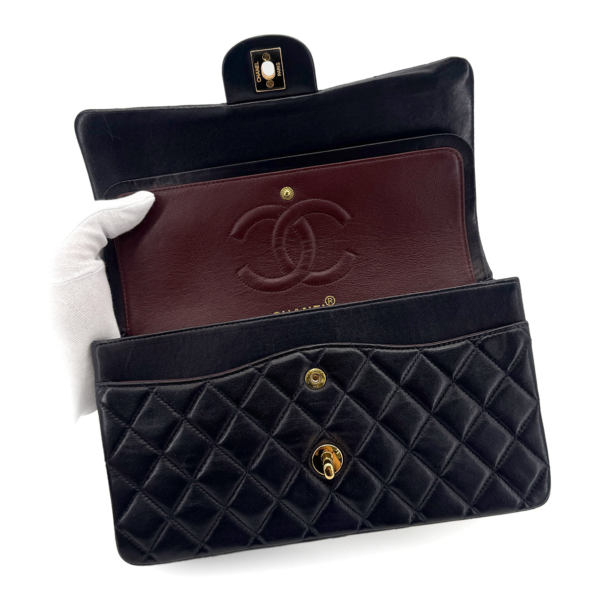 Luxury Promise Japan CHANEL VINTAGE CLASSIC FLAP MEDIUM CHAIN SHOULDER BAG NAVY LAMB SKIN 90289071