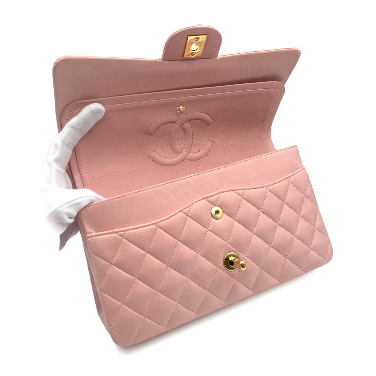 Luxury Promise Japan CHANEL VINTAGE CLASSIC FLAP MEDIUM CHAIN SHOULDER BAG PINK LAMB SKIN 90219906