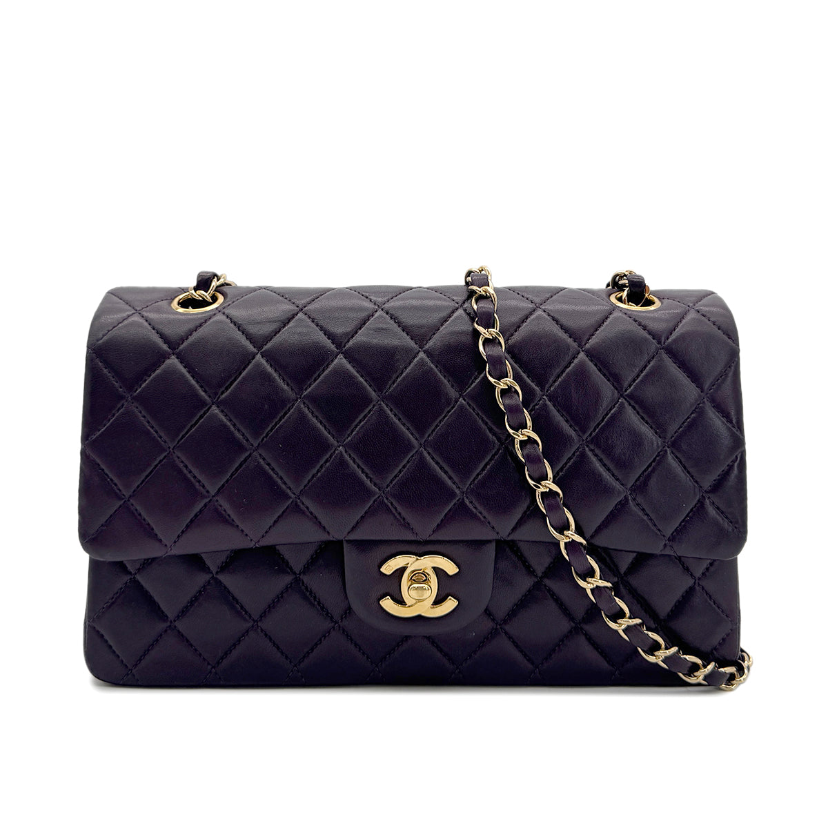 Luxury Promise Japan CHANEL VINTAGE CLASSIC FLAP MEDIUM CHAIN SHOULDER BAG PURPLE LAMB SKIN 90294197