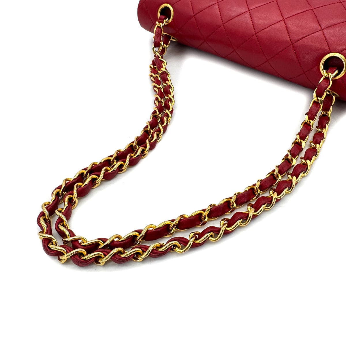 Luxury Promise Japan CHANEL VINTAGE CLASSIC FLAP MEDIUM CHAIN SHOULDER BAG RED LAMB SKIN 90291884