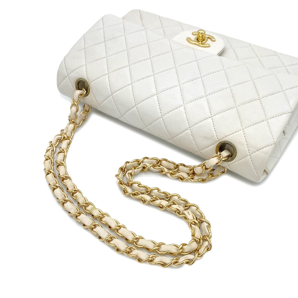 Luxury Promise Japan CHANEL VINTAGE CLASSIC FLAP MEDIUM CHAIN SHOULDER BAG WHITE LAMB SKIN 90299560