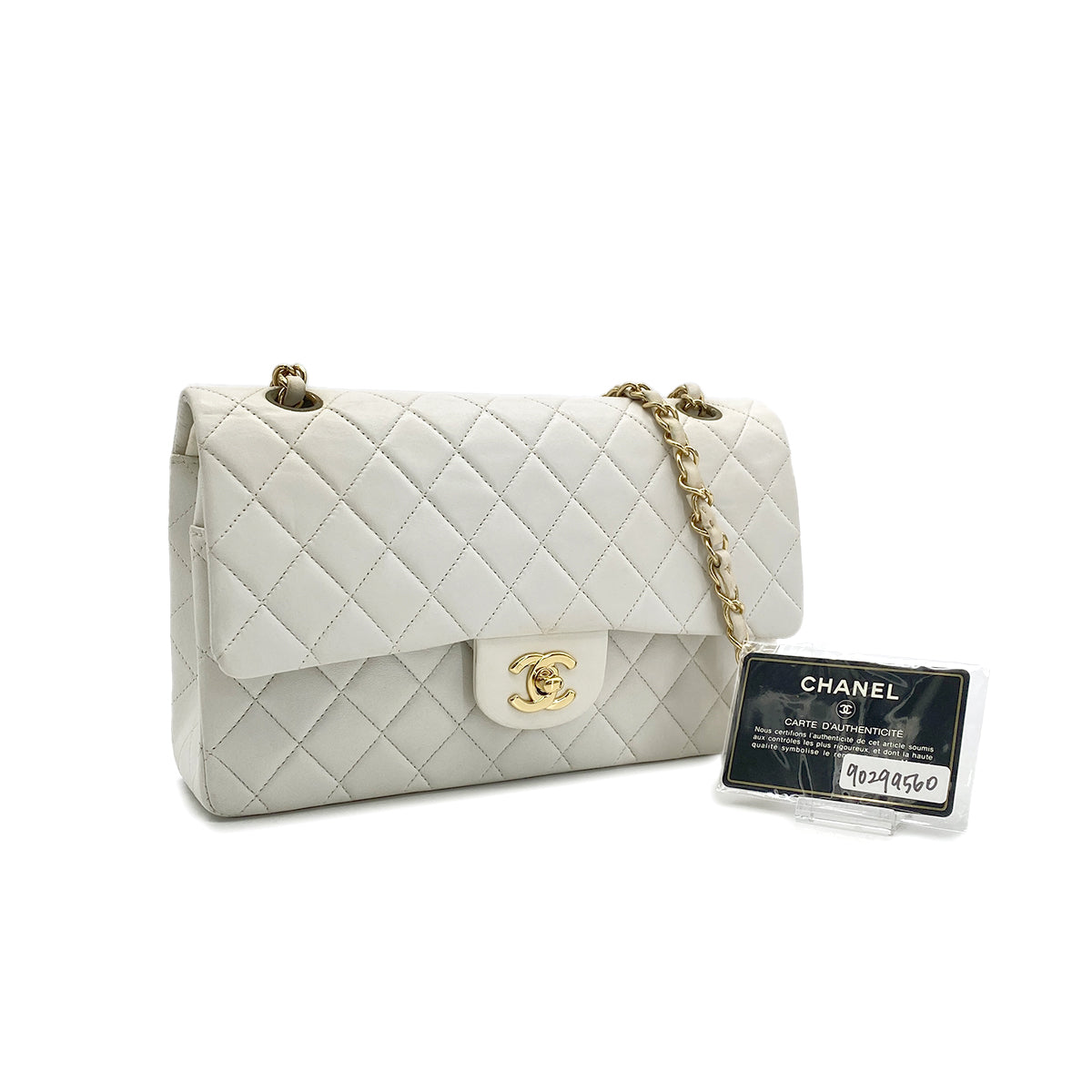 Luxury Promise Japan CHANEL VINTAGE CLASSIC FLAP MEDIUM CHAIN SHOULDER BAG WHITE LAMB SKIN 90299560