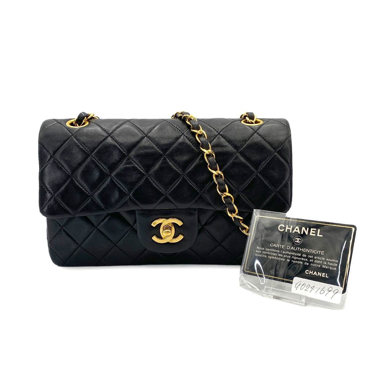 Luxury Promise Japan CHANEL VINTAGE CLASSIC FLAP SMALL CHAIN SHOULDER BAG BLACK LAMB SKIN 90241699