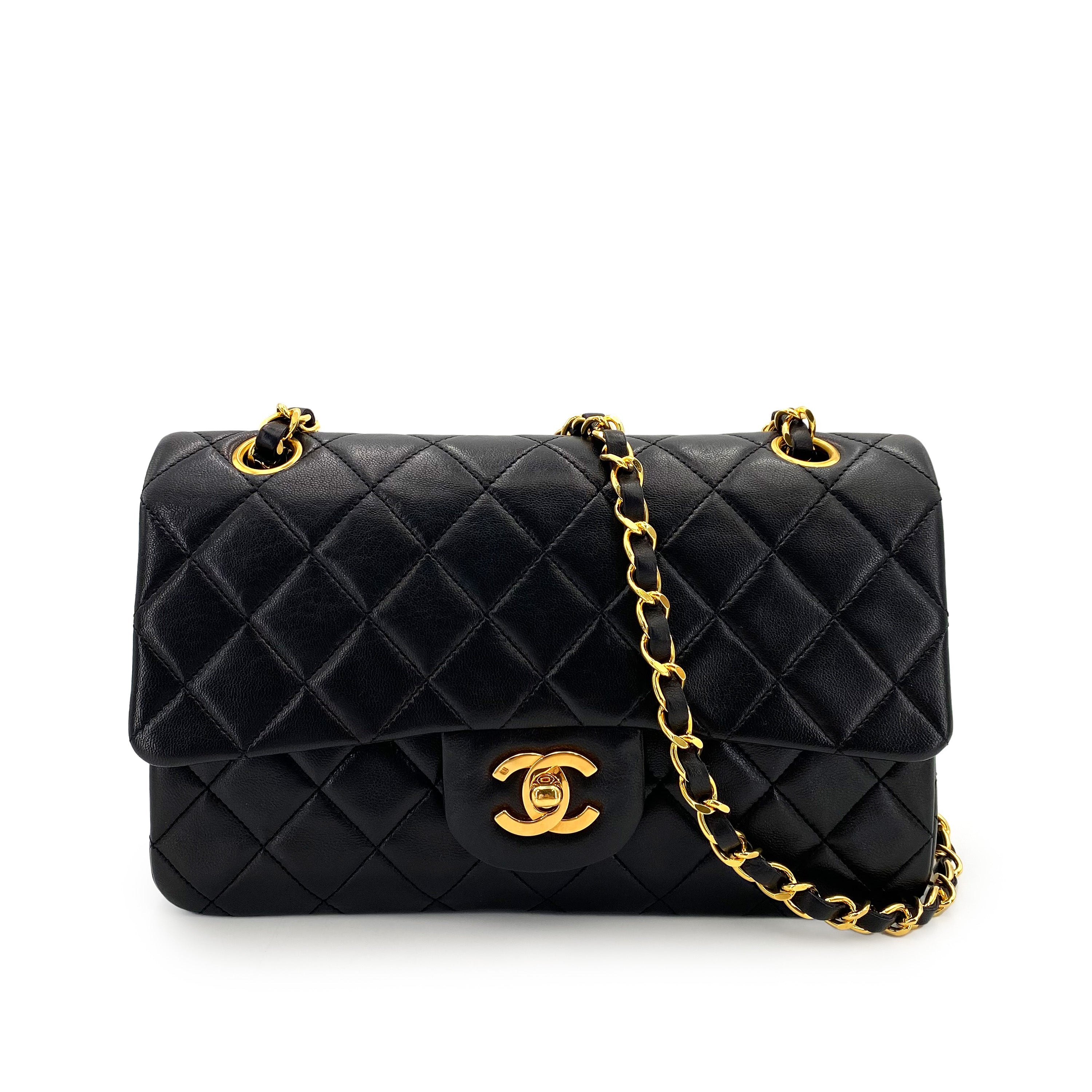 Luxury Promise Japan CHANEL VINTAGE CLASSIC FLAP SMALL CHAIN SHOULDER BAG BLACK LAMB SKIN 90242338