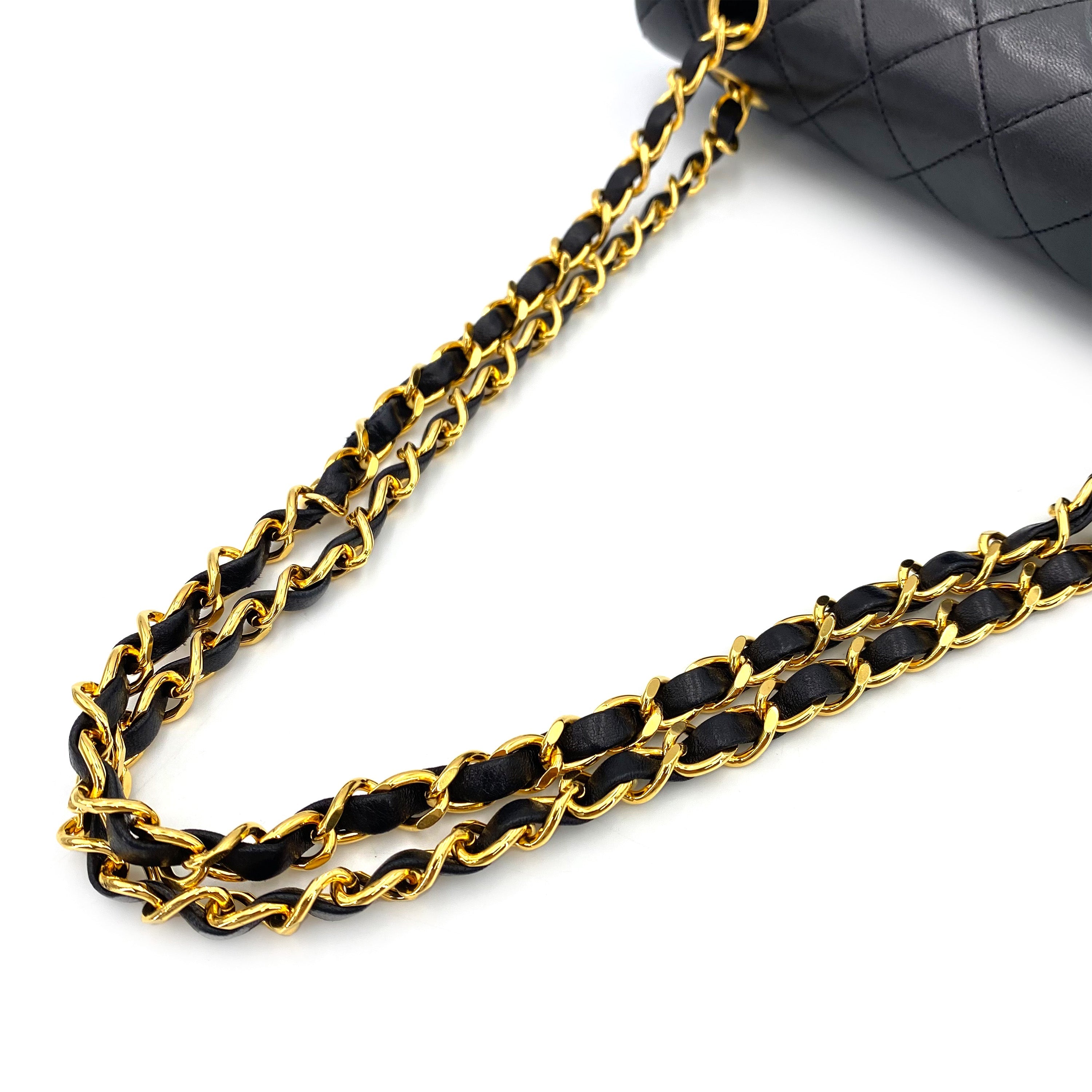 Luxury Promise Japan CHANEL VINTAGE CLASSIC FLAP SMALL CHAIN SHOULDER BAG BLACK LAMB SKIN 90242338