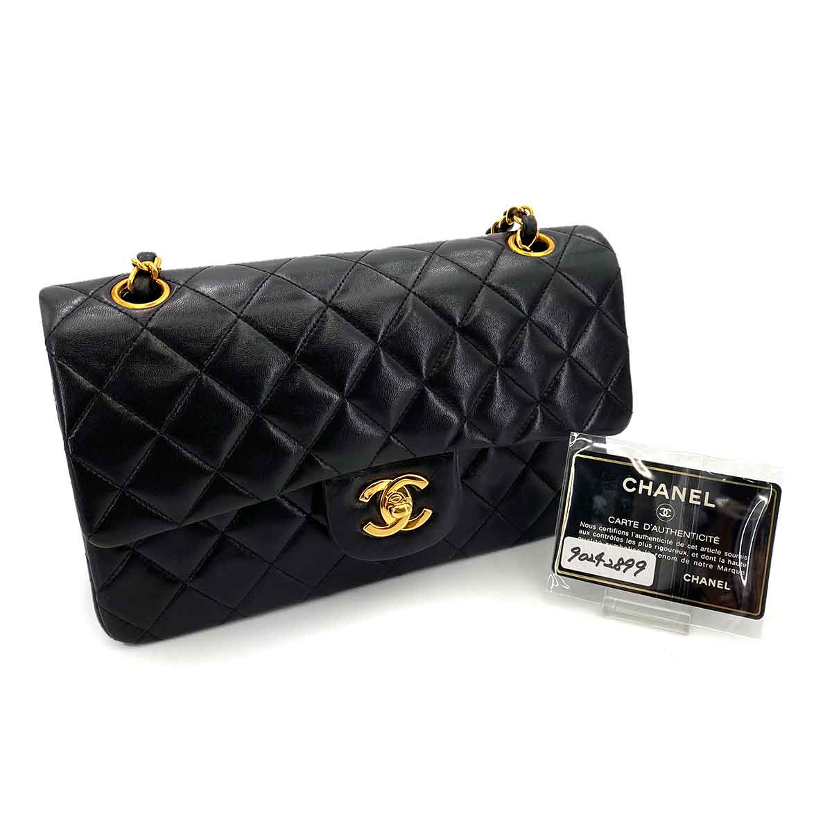 Luxury Promise Japan CHANEL VINTAGE CLASSIC FLAP SMALL CHAIN SHOULDER BAG BLACK LAMB SKIN 90242899