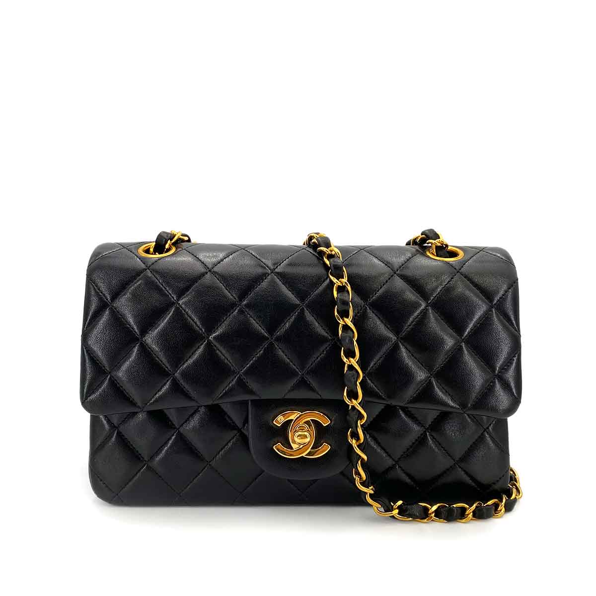 Luxury Promise Japan CHANEL VINTAGE CLASSIC FLAP SMALL CHAIN SHOULDER BAG BLACK LAMB SKIN 90242899