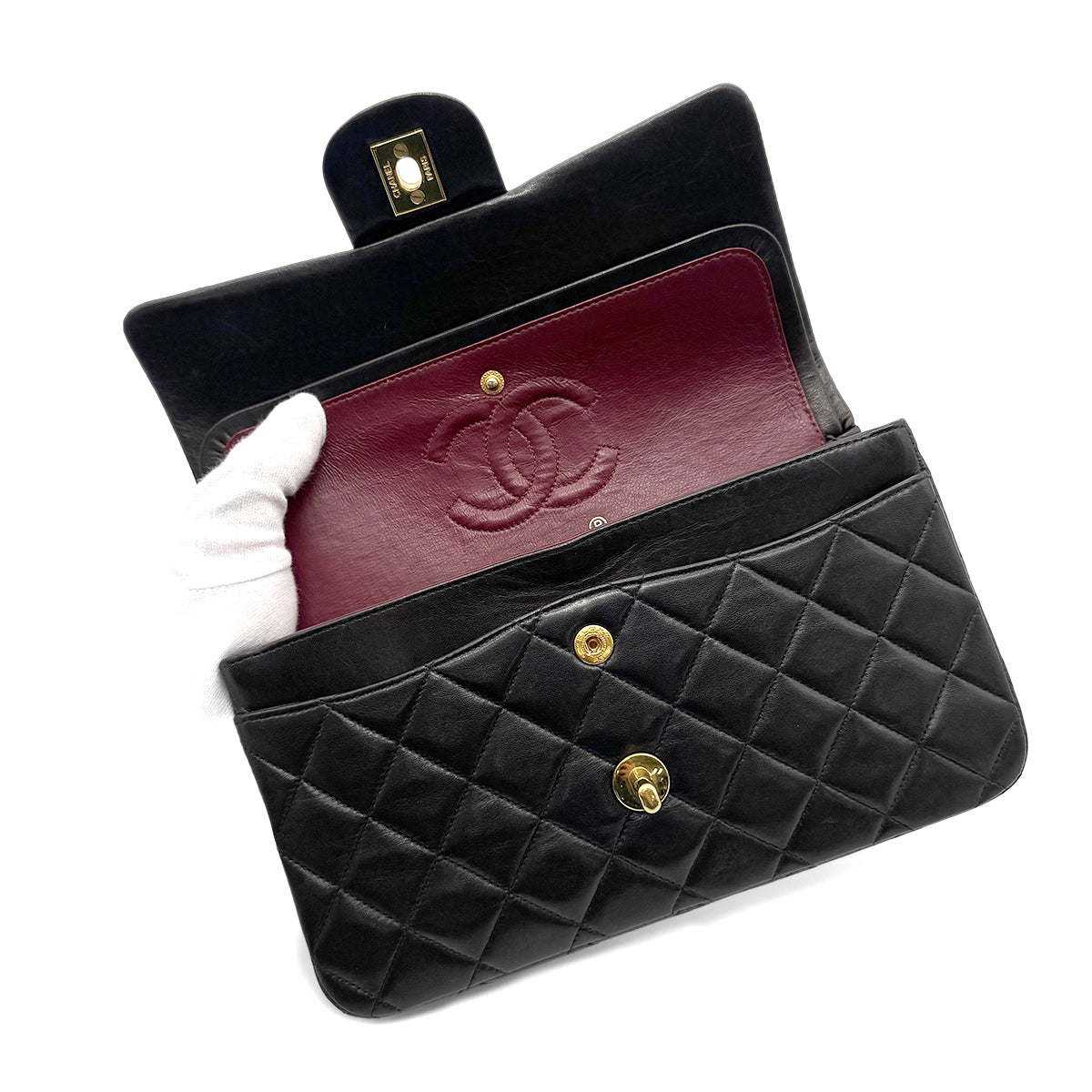 Luxury Promise Japan CHANEL VINTAGE CLASSIC FLAP SMALL CHAIN SHOULDER BAG BLACK LAMB SKIN 90266744