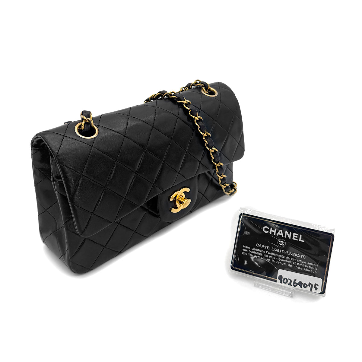 Luxury Promise Japan CHANEL VINTAGE CLASSIC FLAP SMALL CHAIN SHOULDER BAG BLACK LAMB SKIN 90269075
