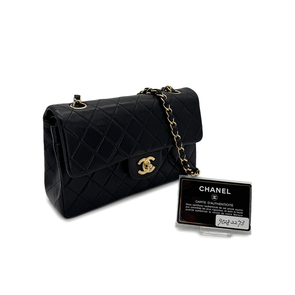 Luxury Promise Japan CHANEL VINTAGE CLASSIC FLAP SMALL CHAIN SHOULDER BAG BLACK LAMB SKIN 90282273