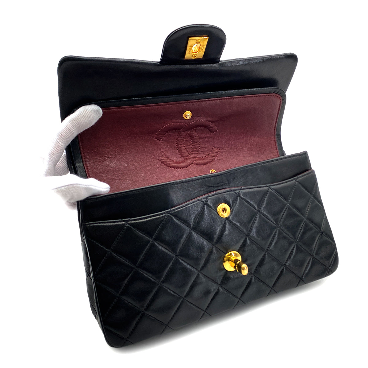 Luxury Promise Japan CHANEL VINTAGE CLASSIC FLAP SMALL CHAIN SHOULDER BAG BLACK LAMB SKIN 90282747