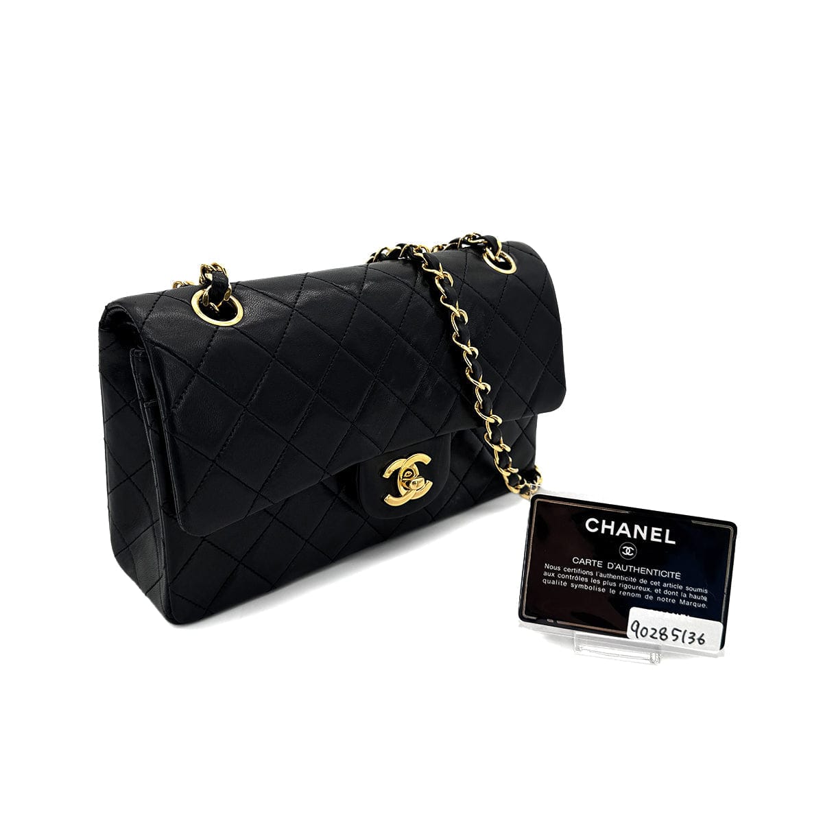 Luxury Promise Japan CHANEL VINTAGE CLASSIC FLAP SMALL CHAIN SHOULDER BAG BLACK LAMB SKIN 90285136