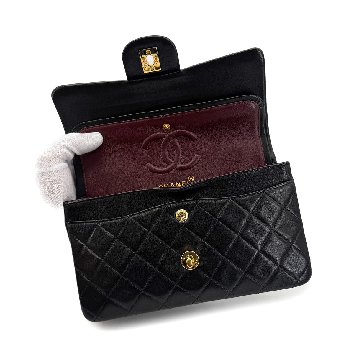 Luxury Promise Japan CHANEL VINTAGE CLASSIC FLAP SMALL CHAIN SHOULDER BAG BLACK LAMB SKIN 90305675