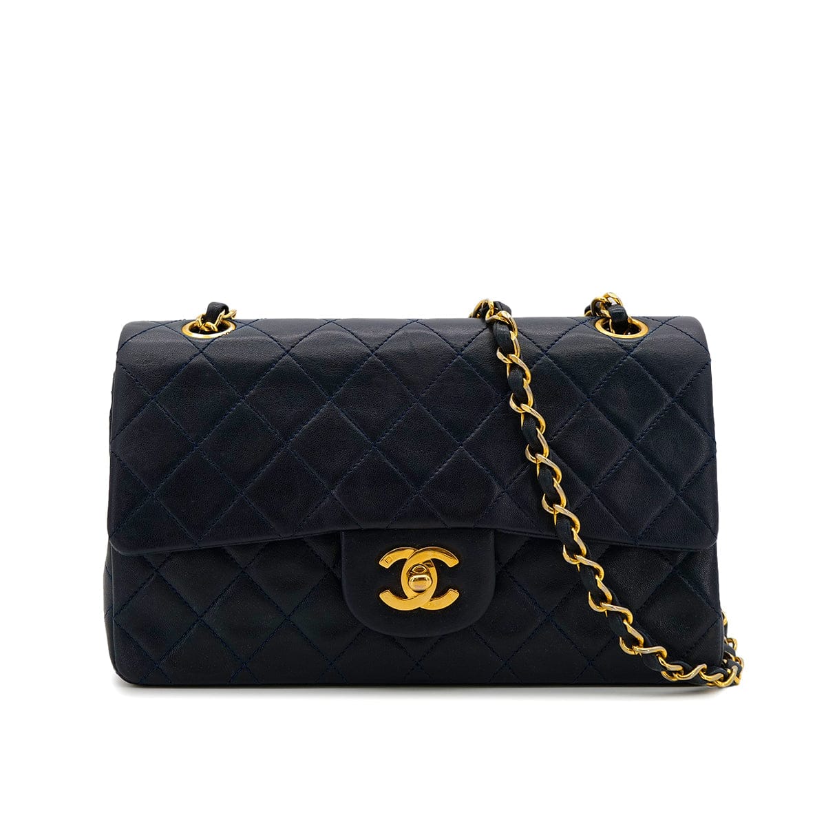 Luxury Promise Japan CHANEL VINTAGE CLASSIC FLAP SMALL CHAIN SHOULDER BAG NAVY LAMB SKIN 90304774