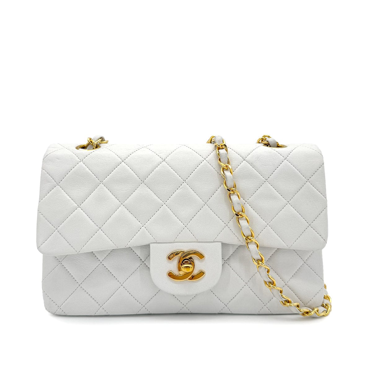 Luxury Promise Japan CHANEL VINTAGE CLASSIC FLAP SMALL CHAIN SHOULDER BAG WHITE LAMB SKIN 90273079
