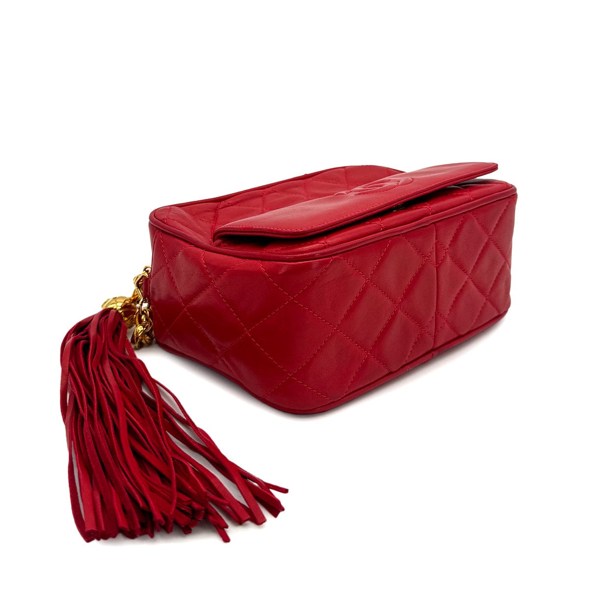 Luxury Promise Japan CHANEL VINTAGE COCO BALL MATELASSE BIJOU CHAIN SHOULDER BAG FRINGE RED LAMB SKIN 90310344